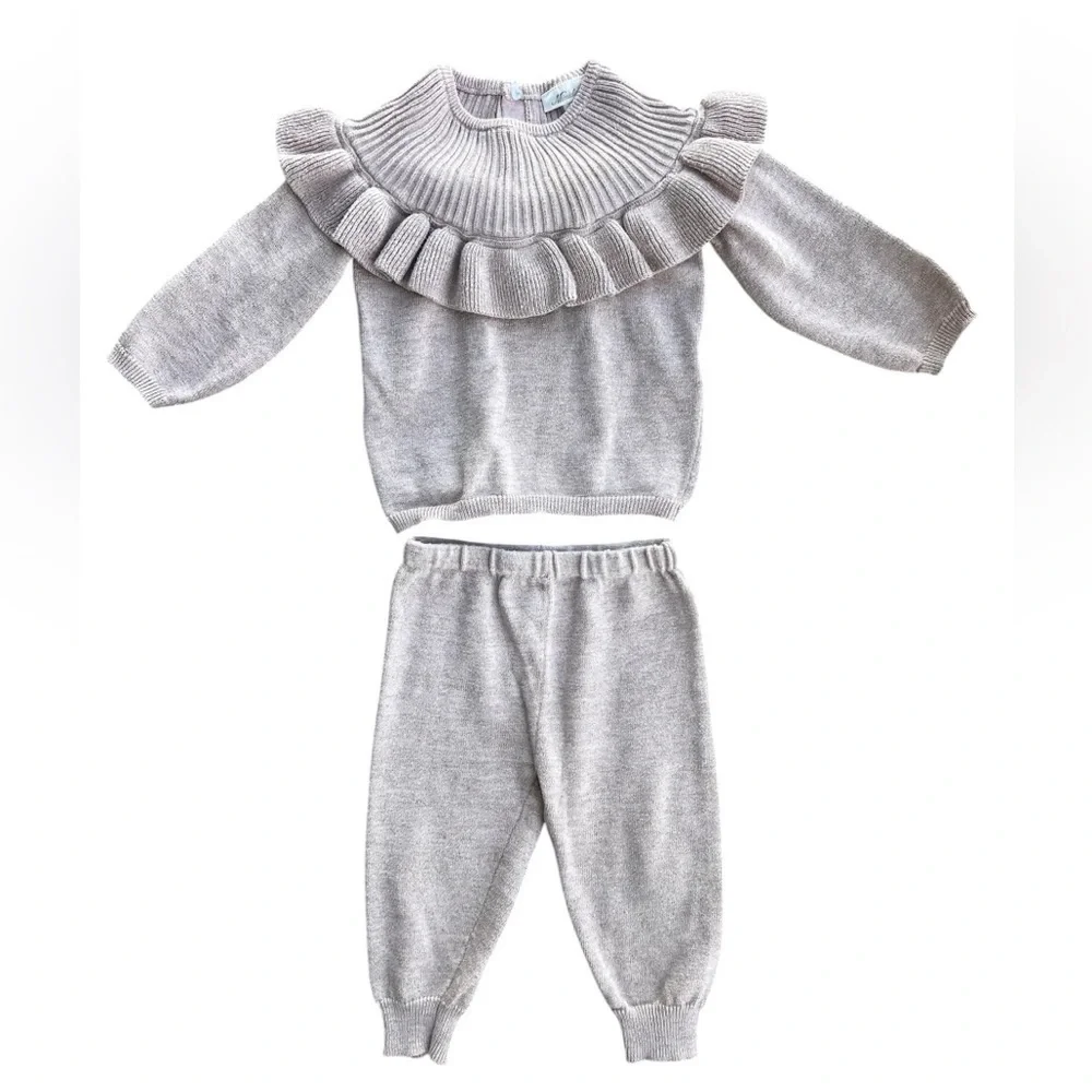 MINICLASIX Metallic Ruffle SWEATER & PANTS SET size 12 Months Baby Pink